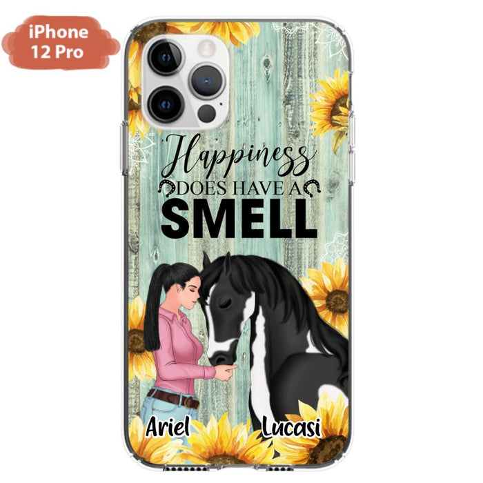 Custom Personalized Horse Girl Phone Case - Up to 3 Horses - Gift Idea for Horse Lover - Happiness Does Have A Smell - Case for iPhone/Samsung