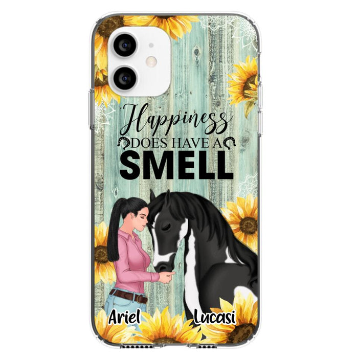 Custom Personalized Horse Girl Phone Case - Up to 3 Horses - Gift Idea for Horse Lover - Happiness Does Have A Smell - Case for iPhone/Samsung