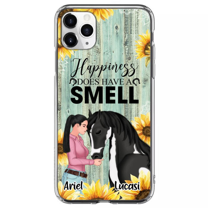 Custom Personalized Horse Girl Phone Case - Up to 3 Horses - Gift Idea for Horse Lover - Happiness Does Have A Smell - Case for iPhone/Samsung