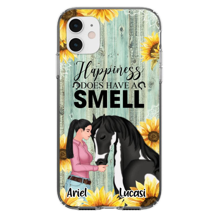 Custom Personalized Horse Girl Phone Case - Up to 3 Horses - Gift Idea for Horse Lover - Happiness Does Have A Smell - Case for iPhone/Samsung