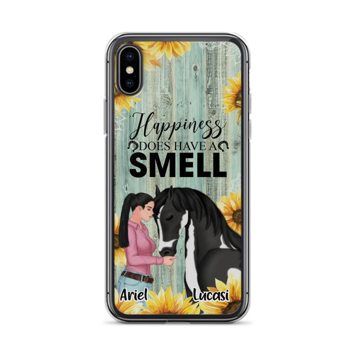 Custom Personalized Horse Girl Phone Case - Up to 3 Horses - Gift Idea for Horse Lover - Happiness Does Have A Smell - Case for iPhone/Samsung