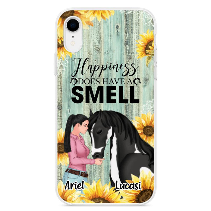 Custom Personalized Horse Girl Phone Case - Up to 3 Horses - Gift Idea for Horse Lover - Happiness Does Have A Smell - Case for iPhone/Samsung