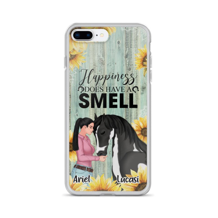 Custom Personalized Horse Girl Phone Case - Up to 3 Horses - Gift Idea for Horse Lover - Happiness Does Have A Smell - Case for iPhone/Samsung