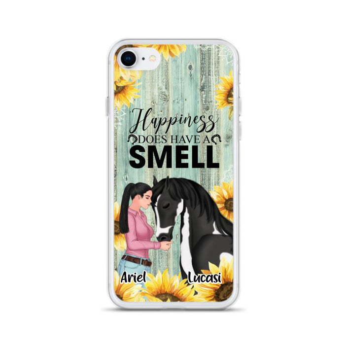 Custom Personalized Horse Girl Phone Case - Up to 3 Horses - Gift Idea for Horse Lover - Happiness Does Have A Smell - Case for iPhone/Samsung