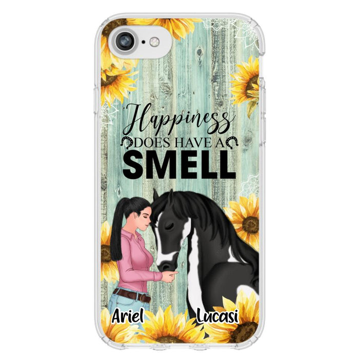 Custom Personalized Horse Girl Phone Case - Up to 3 Horses - Gift Idea for Horse Lover - Happiness Does Have A Smell - Case for iPhone/Samsung