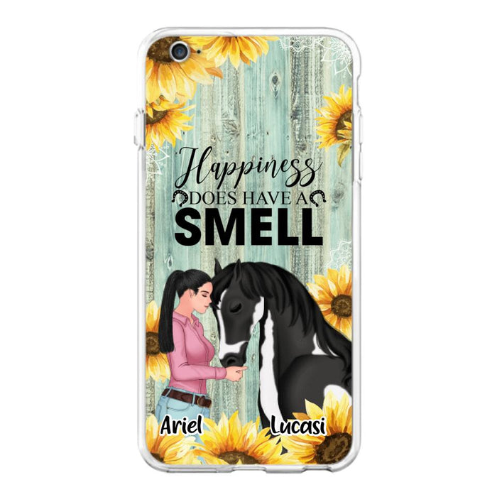 Custom Personalized Horse Girl Phone Case - Up to 3 Horses - Gift Idea for Horse Lover - Happiness Does Have A Smell - Case for iPhone/Samsung