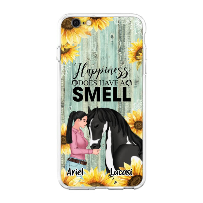 Custom Personalized Horse Girl Phone Case - Up to 3 Horses - Gift Idea for Horse Lover - Happiness Does Have A Smell - Case for iPhone/Samsung