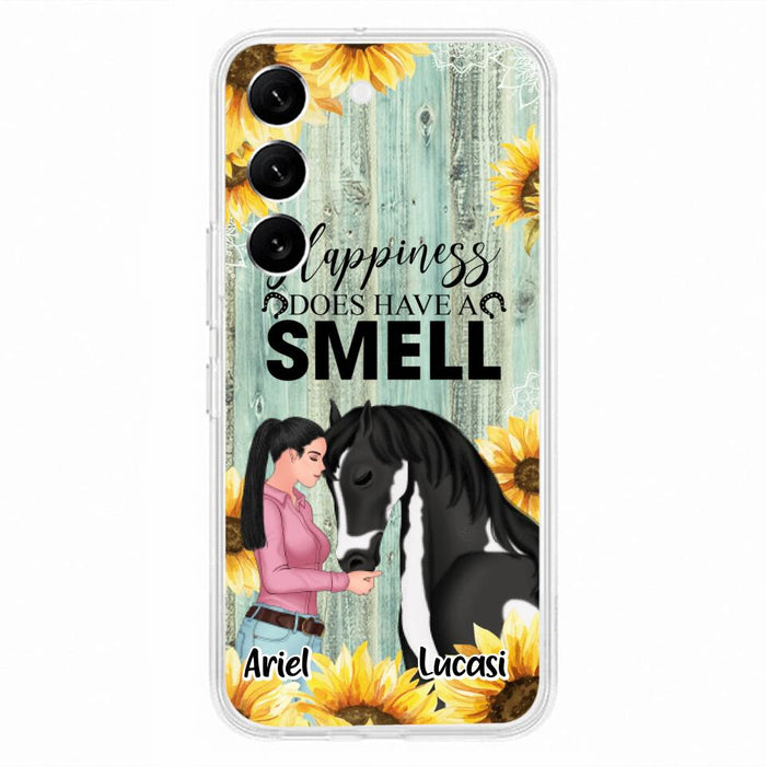 Custom Personalized Horse Girl Phone Case - Up to 3 Horses - Gift Idea for Horse Lover - Happiness Does Have A Smell - Case for iPhone/Samsung