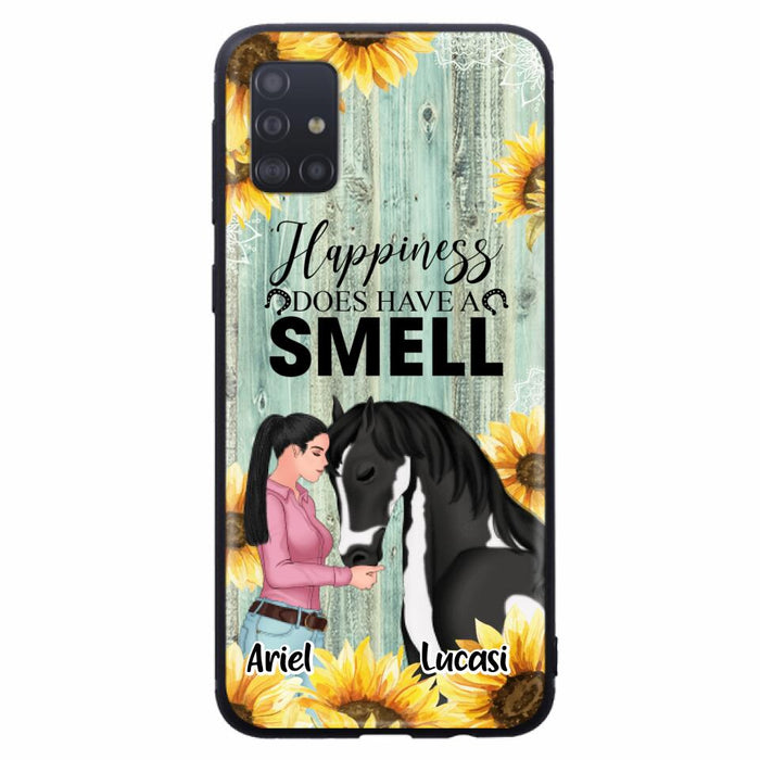 Custom Personalized Horse Girl Phone Case - Up to 3 Horses - Gift Idea for Horse Lover - Happiness Does Have A Smell - Case for iPhone/Samsung