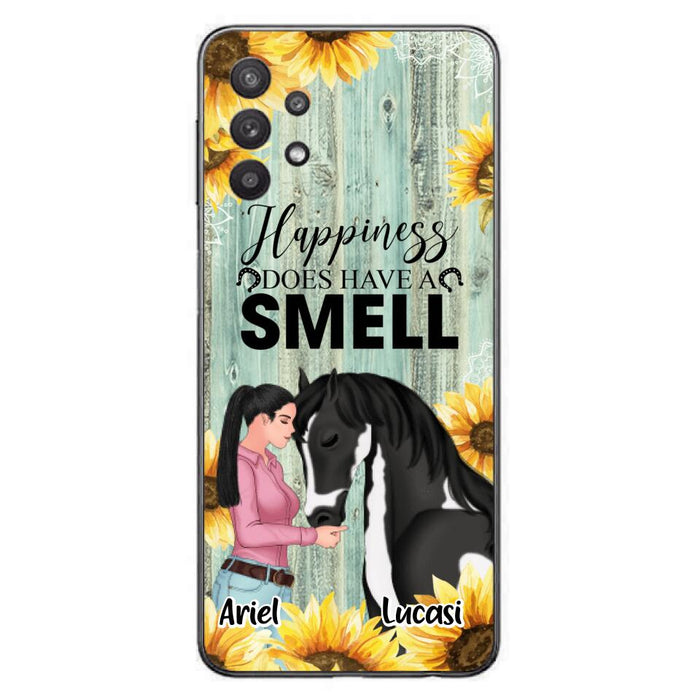 Custom Personalized Horse Girl Phone Case - Up to 3 Horses - Gift Idea for Horse Lover - Happiness Does Have A Smell - Case for iPhone/Samsung