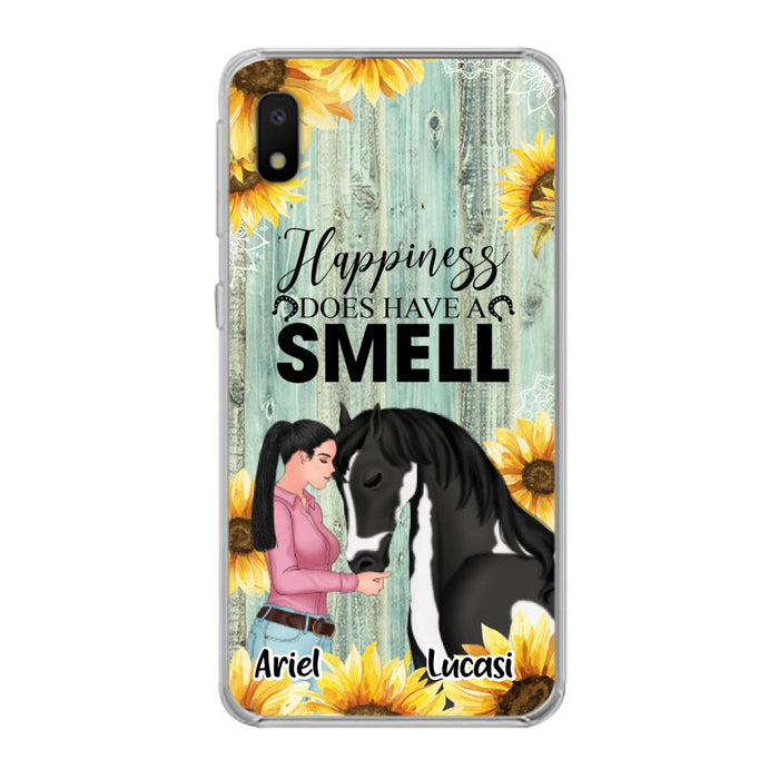 Custom Personalized Horse Girl Phone Case - Up to 3 Horses - Gift Idea for Horse Lover - Happiness Does Have A Smell - Case for iPhone/Samsung