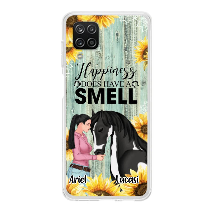 Custom Personalized Horse Girl Phone Case - Up to 3 Horses - Gift Idea for Horse Lover - Happiness Does Have A Smell - Case for iPhone/Samsung