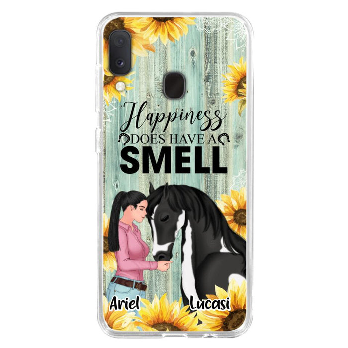 Custom Personalized Horse Girl Phone Case - Up to 3 Horses - Gift Idea for Horse Lover - Happiness Does Have A Smell - Case for iPhone/Samsung