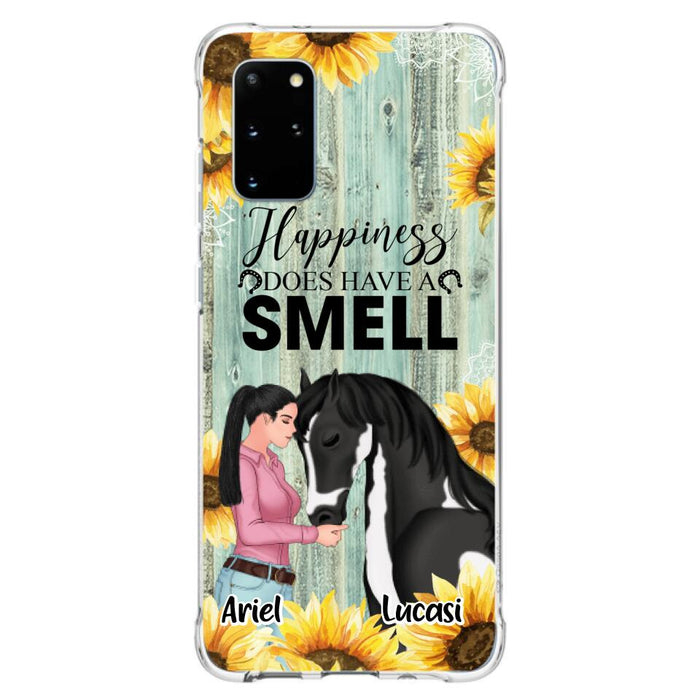 Custom Personalized Horse Girl Phone Case - Up to 3 Horses - Gift Idea for Horse Lover - Happiness Does Have A Smell - Case for iPhone/Samsung