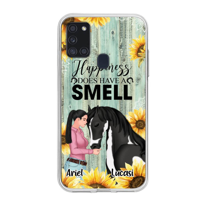 Custom Personalized Horse Girl Phone Case - Up to 3 Horses - Gift Idea for Horse Lover - Happiness Does Have A Smell - Case for iPhone/Samsung