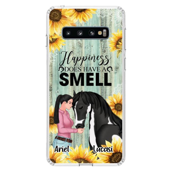 Custom Personalized Horse Girl Phone Case - Up to 3 Horses - Gift Idea for Horse Lover - Happiness Does Have A Smell - Case for iPhone/Samsung