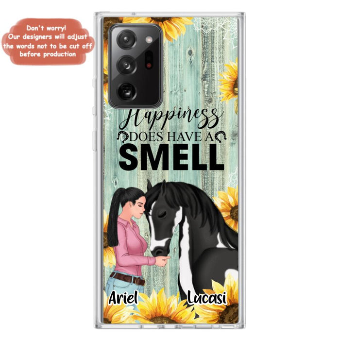 Custom Personalized Horse Girl Phone Case - Up to 3 Horses - Gift Idea for Horse Lover - Happiness Does Have A Smell - Case for iPhone/Samsung