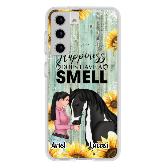 Custom Personalized Horse Girl Phone Case - Up to 3 Horses - Gift Idea for Horse Lover - Happiness Does Have A Smell - Case for iPhone/Samsung