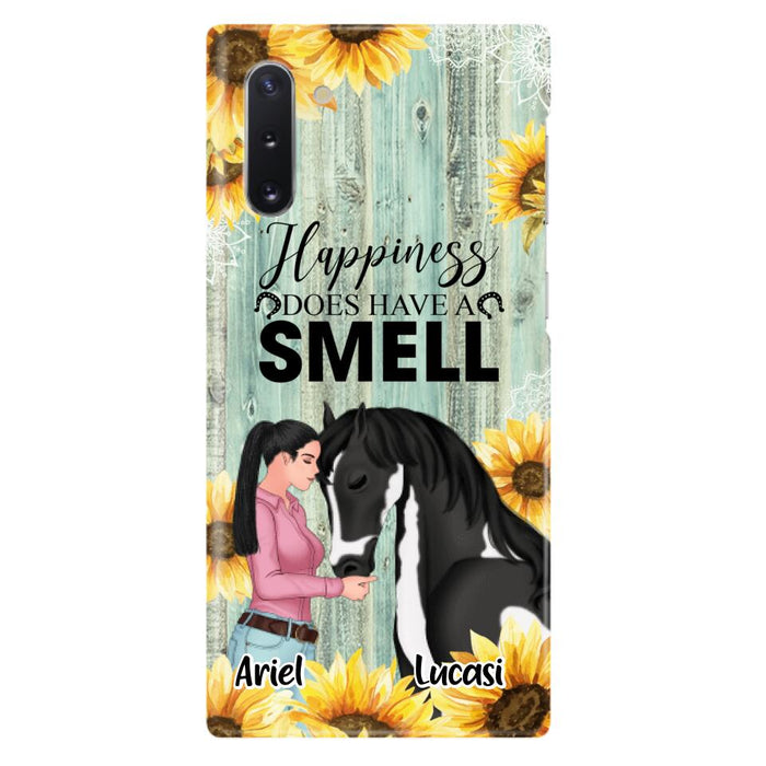 Custom Personalized Horse Girl Phone Case - Up to 3 Horses - Gift Idea for Horse Lover - Happiness Does Have A Smell - Case for iPhone/Samsung