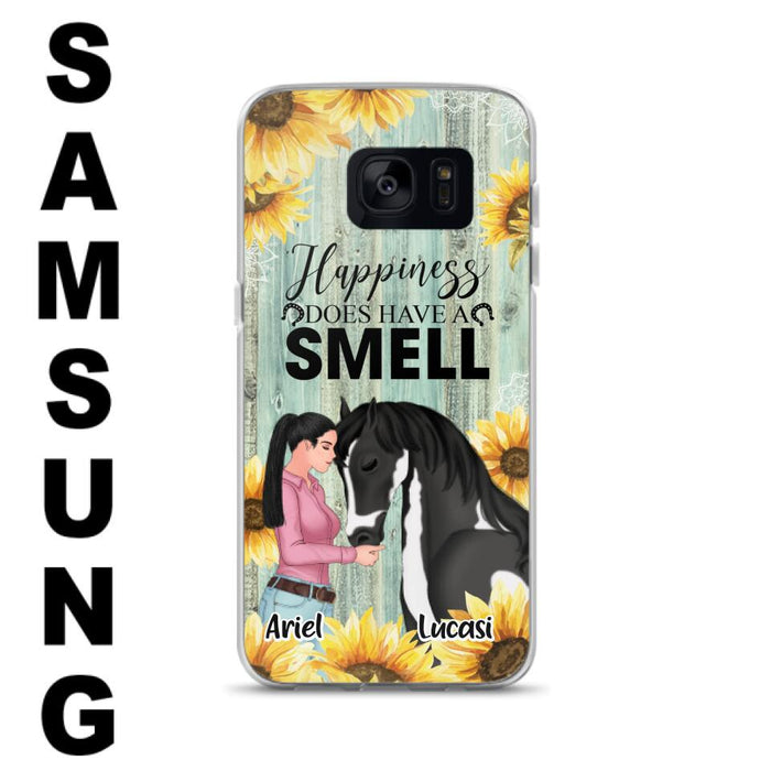 Custom Personalized Horse Girl Phone Case - Up to 3 Horses - Gift Idea for Horse Lover - Happiness Does Have A Smell - Case for iPhone/Samsung