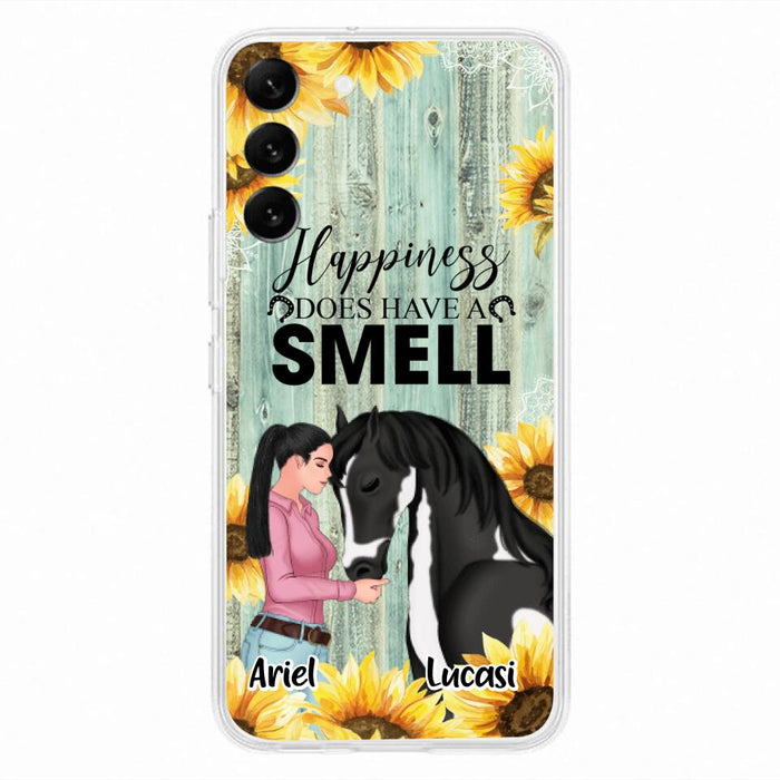 Custom Personalized Horse Girl Phone Case - Up to 3 Horses - Gift Idea for Horse Lover - Happiness Does Have A Smell - Case for iPhone/Samsung