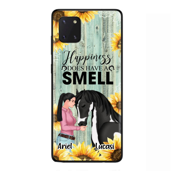 Custom Personalized Horse Girl Phone Case - Up to 3 Horses - Gift Idea for Horse Lover - Happiness Does Have A Smell - Case for iPhone/Samsung