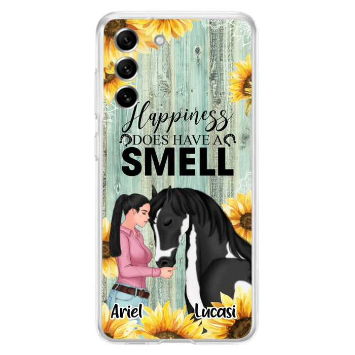 Custom Personalized Horse Girl Phone Case - Up to 3 Horses - Gift Idea for Horse Lover - Happiness Does Have A Smell - Case for iPhone/Samsung