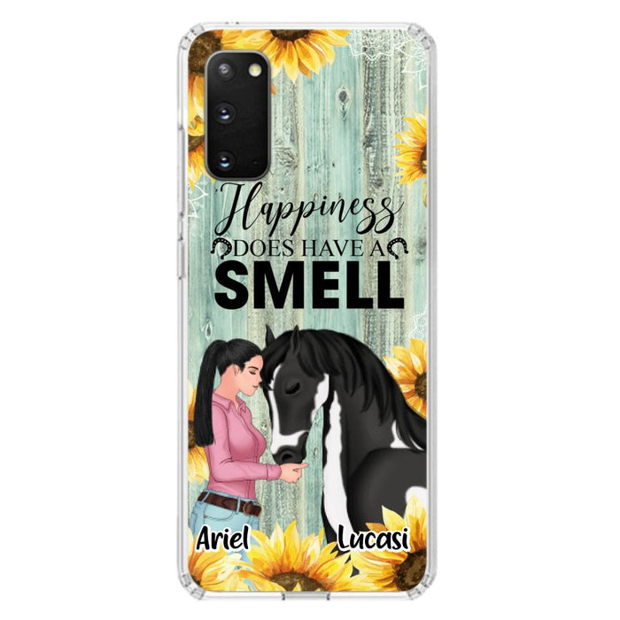 Custom Personalized Horse Girl Phone Case - Up to 3 Horses - Gift Idea for Horse Lover - Happiness Does Have A Smell - Case for iPhone/Samsung