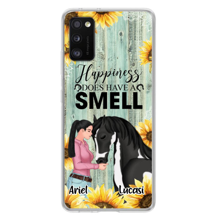 Custom Personalized Horse Girl Phone Case - Up to 3 Horses - Gift Idea for Horse Lover - Happiness Does Have A Smell - Case for iPhone/Samsung