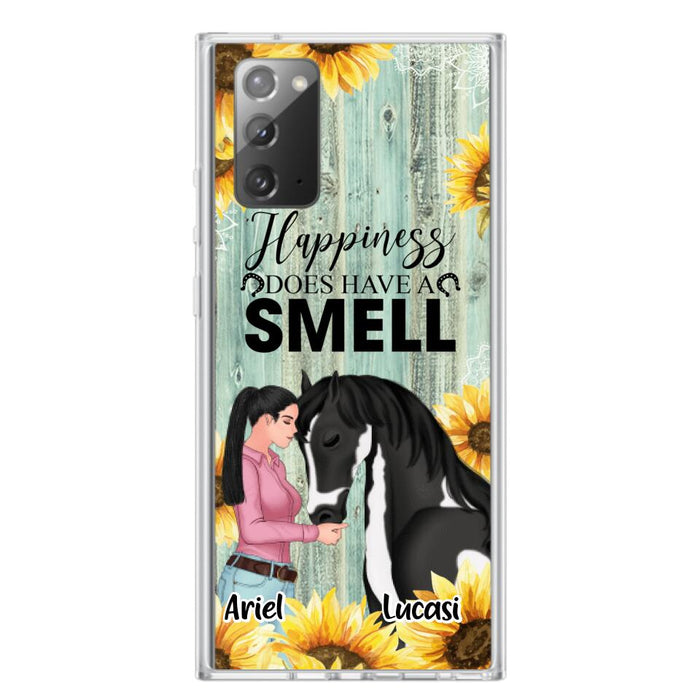 Custom Personalized Horse Girl Phone Case - Up to 3 Horses - Gift Idea for Horse Lover - Happiness Does Have A Smell - Case for iPhone/Samsung