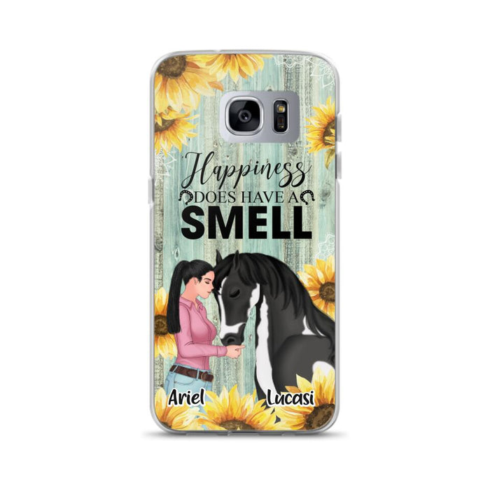 Custom Personalized Horse Girl Phone Case - Up to 3 Horses - Gift Idea for Horse Lover - Happiness Does Have A Smell - Case for iPhone/Samsung