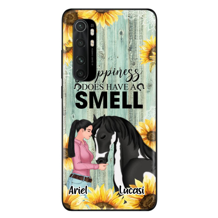 Custom Personalized Horse Girl Phone Case - Up to 3 Horses - Gift Idea for Horse Lover - Happiness Does Have A Smell - Case for Xiaomi, Huawei & Oppo