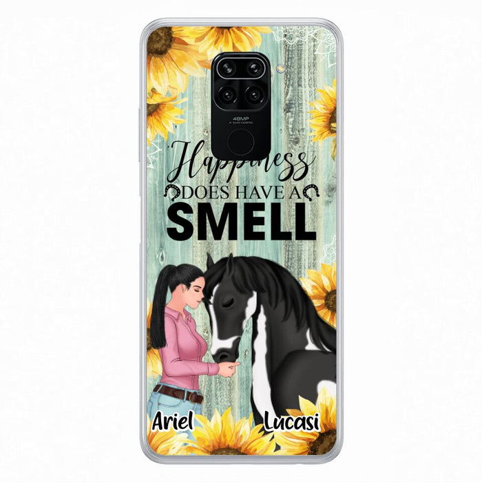 Custom Personalized Horse Girl Phone Case - Up to 3 Horses - Gift Idea for Horse Lover - Happiness Does Have A Smell - Case for Xiaomi, Huawei & Oppo