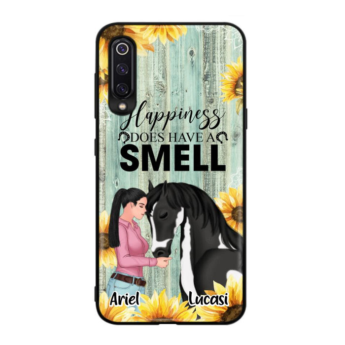 Custom Personalized Horse Girl Phone Case - Up to 3 Horses - Gift Idea for Horse Lover - Happiness Does Have A Smell - Case for Xiaomi, Huawei & Oppo