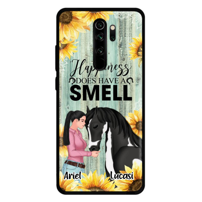 Custom Personalized Horse Girl Phone Case - Up to 3 Horses - Gift Idea for Horse Lover - Happiness Does Have A Smell - Case for Xiaomi, Huawei & Oppo