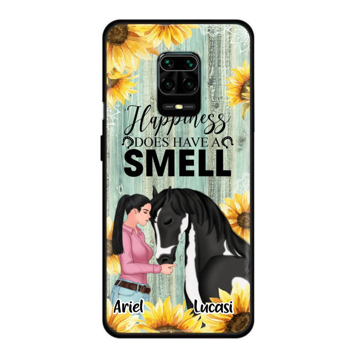 Custom Personalized Horse Girl Phone Case - Up to 3 Horses - Gift Idea for Horse Lover - Happiness Does Have A Smell - Case for Xiaomi, Huawei & Oppo