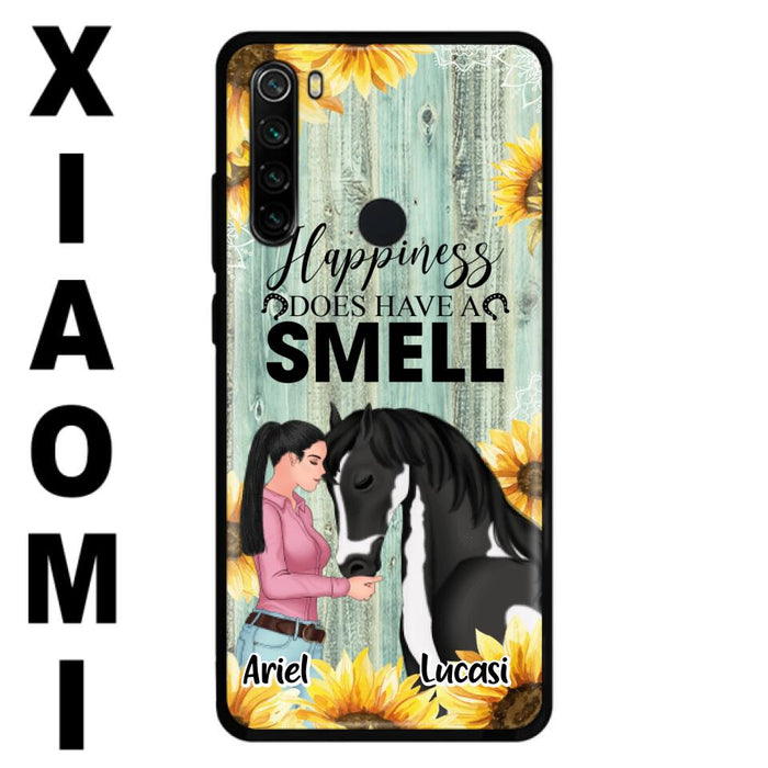 Custom Personalized Horse Girl Phone Case - Up to 3 Horses - Gift Idea for Horse Lover - Happiness Does Have A Smell - Case for Xiaomi, Huawei & Oppo