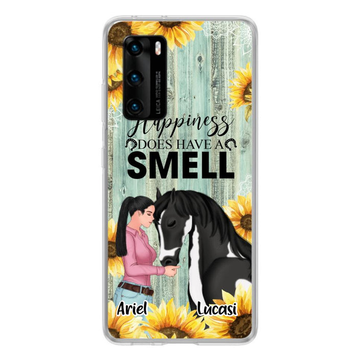 Custom Personalized Horse Girl Phone Case - Up to 3 Horses - Gift Idea for Horse Lover - Happiness Does Have A Smell - Case for Xiaomi, Huawei & Oppo