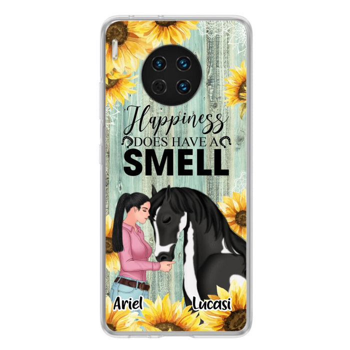 Custom Personalized Horse Girl Phone Case - Up to 3 Horses - Gift Idea for Horse Lover - Happiness Does Have A Smell - Case for Xiaomi, Huawei & Oppo