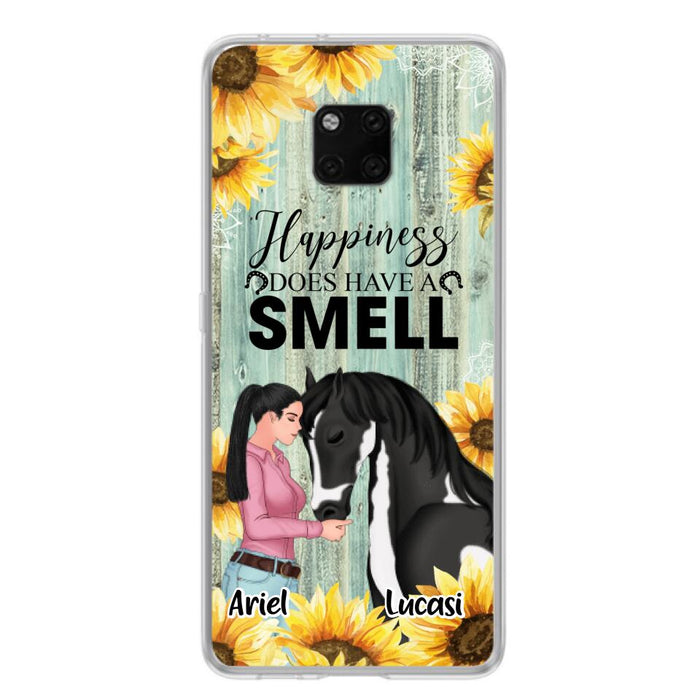 Custom Personalized Horse Girl Phone Case - Up to 3 Horses - Gift Idea for Horse Lover - Happiness Does Have A Smell - Case for Xiaomi, Huawei & Oppo