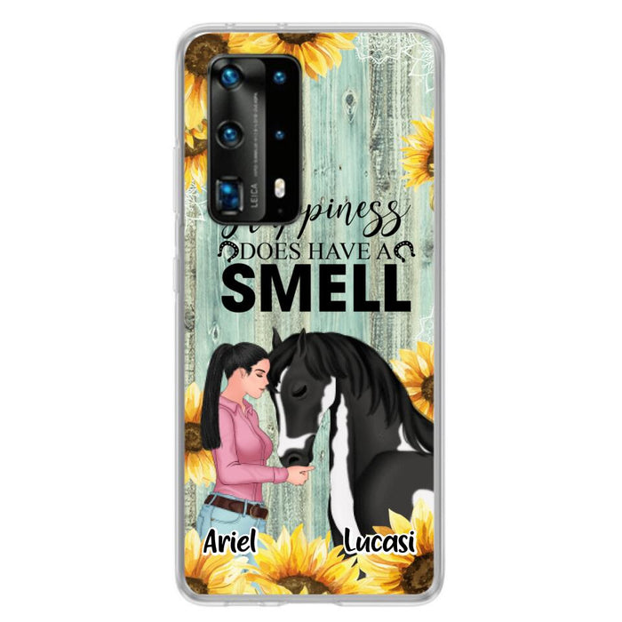 Custom Personalized Horse Girl Phone Case - Up to 3 Horses - Gift Idea for Horse Lover - Happiness Does Have A Smell - Case for Xiaomi, Huawei & Oppo