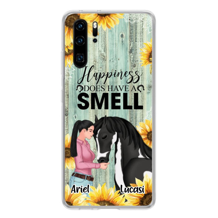 Custom Personalized Horse Girl Phone Case - Up to 3 Horses - Gift Idea for Horse Lover - Happiness Does Have A Smell - Case for Xiaomi, Huawei & Oppo