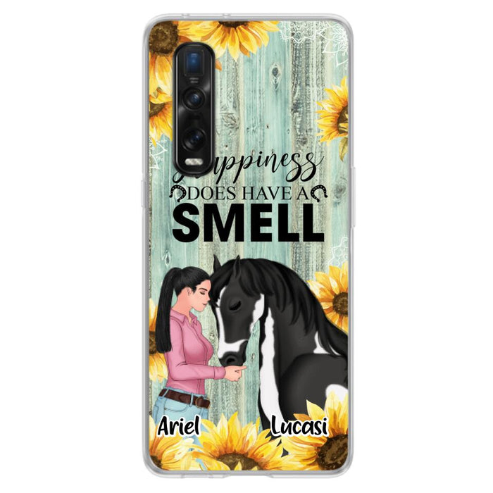 Custom Personalized Horse Girl Phone Case - Up to 3 Horses - Gift Idea for Horse Lover - Happiness Does Have A Smell - Case for Xiaomi, Huawei & Oppo