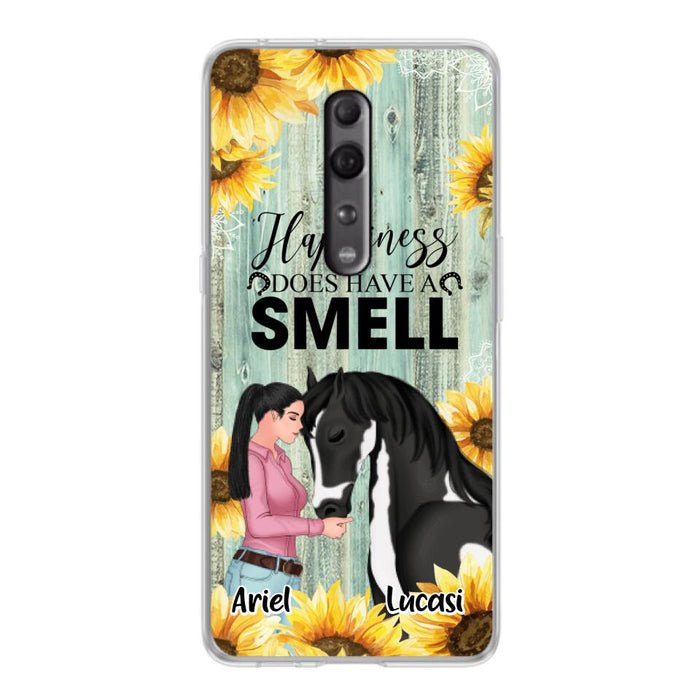 Custom Personalized Horse Girl Phone Case - Up to 3 Horses - Gift Idea for Horse Lover - Happiness Does Have A Smell - Case for Xiaomi, Huawei & Oppo