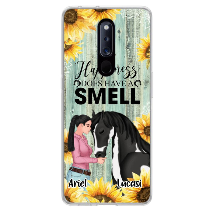 Custom Personalized Horse Girl Phone Case - Up to 3 Horses - Gift Idea for Horse Lover - Happiness Does Have A Smell - Case for Xiaomi, Huawei & Oppo