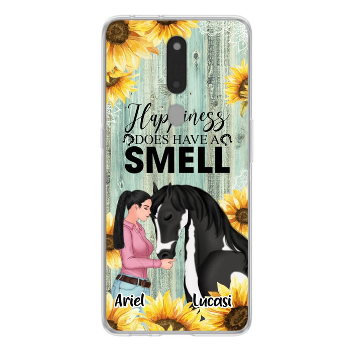 Custom Personalized Horse Girl Phone Case - Up to 3 Horses - Gift Idea for Horse Lover - Happiness Does Have A Smell - Case for Xiaomi, Huawei & Oppo