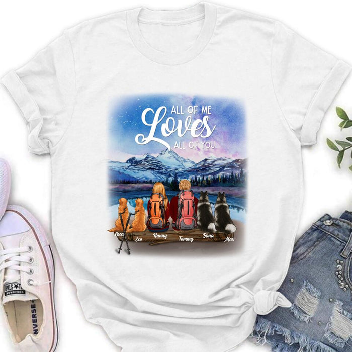 Custom Personalized Camping T-shirt/Long Sleeve - Gift for Couples, Camping Lovers, Dog Lovers - Camping Couple and Dogs - Up to 4 Dogs - All of me loves all of you