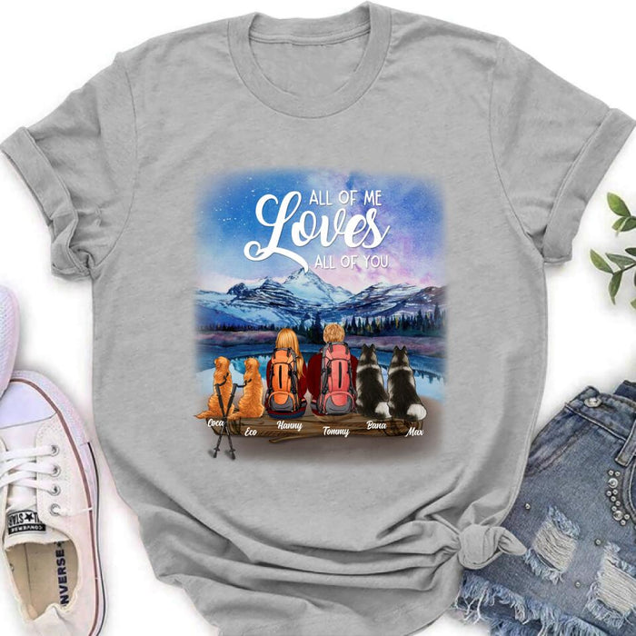 Custom Personalized Camping T-shirt/Long Sleeve - Gift for Couples, Camping Lovers, Dog Lovers - Camping Couple and Dogs - Up to 4 Dogs - All of me loves all of you