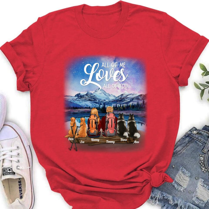 Custom Personalized Camping T-shirt/Long Sleeve - Gift for Couples, Camping Lovers, Dog Lovers - Camping Couple and Dogs - Up to 4 Dogs - All of me loves all of you