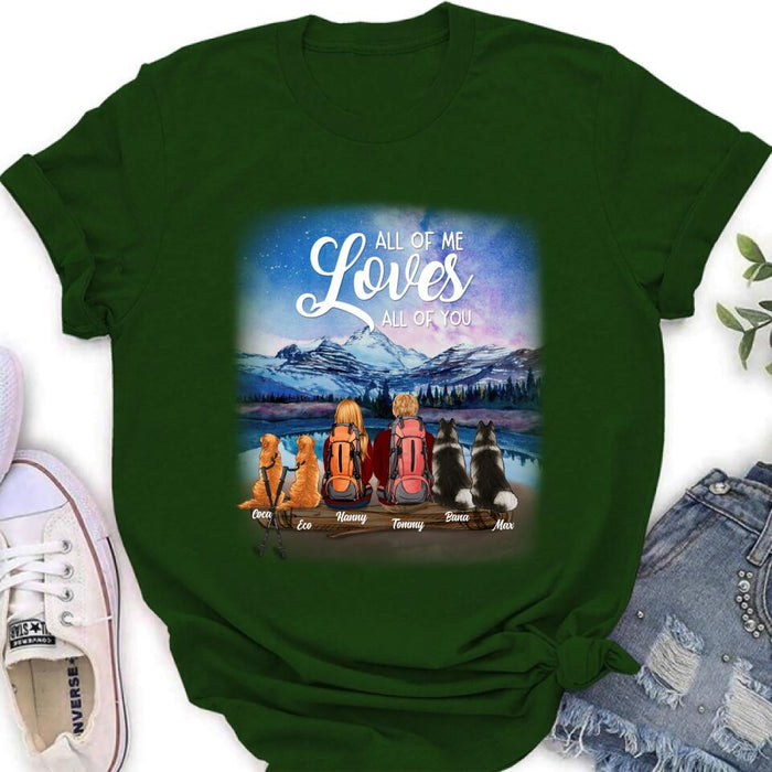 Custom Personalized Camping T-shirt/Long Sleeve - Gift for Couples, Camping Lovers, Dog Lovers - Camping Couple and Dogs - Up to 4 Dogs - All of me loves all of you